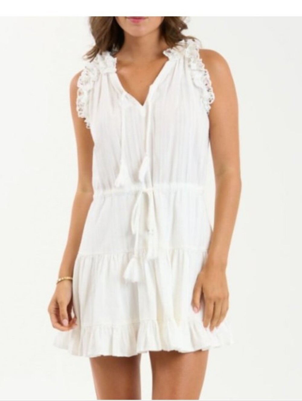 Anthropologie We Are Sundays White Ruffle Mini Dress S Small Cotton